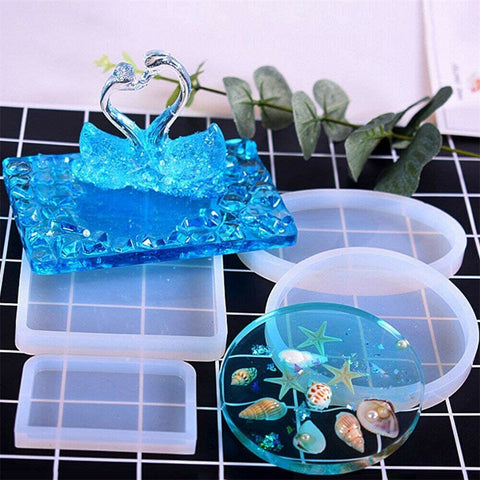 2PC Coaster Resin Cup Casting Mould Epoxy Mold Silicone DIY Jewelry Making Craft