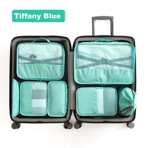 7Pcs Packing Cubes Travel Pouches Luggage Organiser Clothes Suitcase Storage Bag