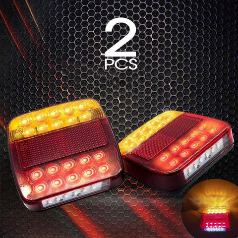 2x 20LED Square Trail Trailer Stop Light Indicator Lamp + Number Plate Light