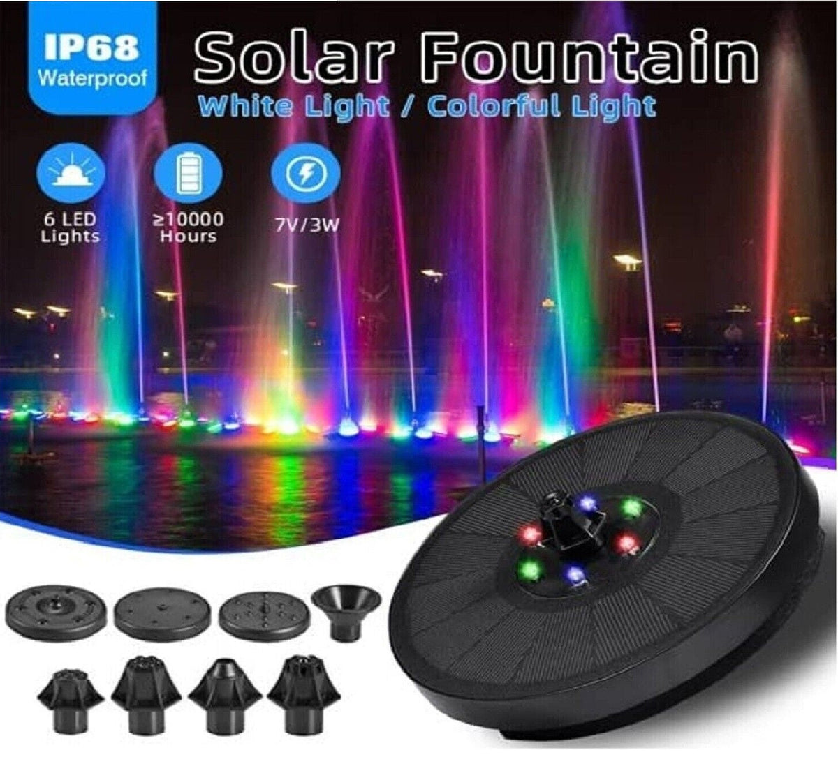 6 Lights Swimming Pump Panel Floating Solar Powered Fountains
