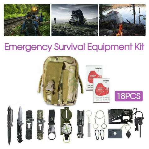 Emergency Survival Equipment Kit Outdoor Tactical Hiking Camping SOS 18Pcs Tool