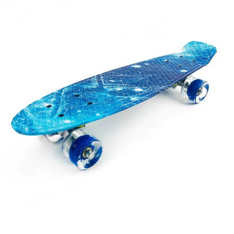 Mini Cruiser Skateboard, 56 cm, Plastic Complete Board, Retro Skateboard with ABEC-7 Ball Bearings and LED Light Wheels, Skateboard Kickboard for Children, Beginners, Teenagers