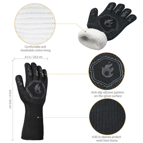 800°C Heat Proof Resistant Oven BBQ Gloves 35cm Kitchen Cooking Silicone Mitt