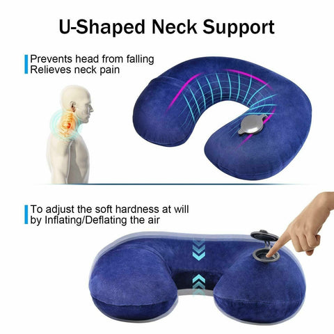 Air Inflatable Neck Pillow U Shape Head Traction Support Rest Cushion Car Flight