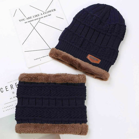 Winter Knitted Hat Men Fur Women Neck Warm Chunky Beanie Fleece Ski Cap