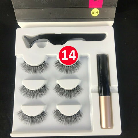 Natural Magnetic False Eyelashes Eye Lashes Extension Liquid Eyeliner Tweezer