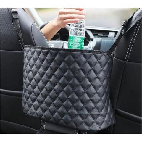 Car Seat Storage Net Pocket Car Handbag Holder Luxury Leather Seat Back Organizer Mesh Large Capacity Bag Automotive Goods Storage Pocket