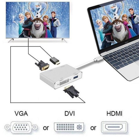 Type-C to DVI HDMI VGA Display Adapter
