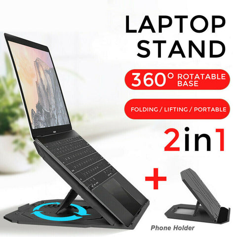 2in1 Ergonomic Adjustable Laptop Stand Portable Home Desk Riser Holder Tray