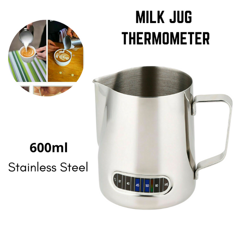 600ml Stainless Steel Thermometer Milk Pitcher Jug