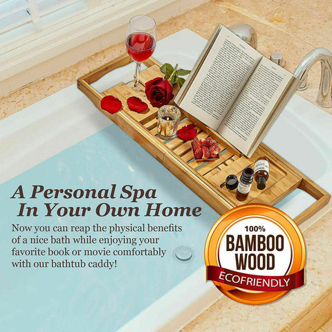 Bathtub Rack Over Expandable Bamboo Bath Caddy Book iPhone Wineglass Holder