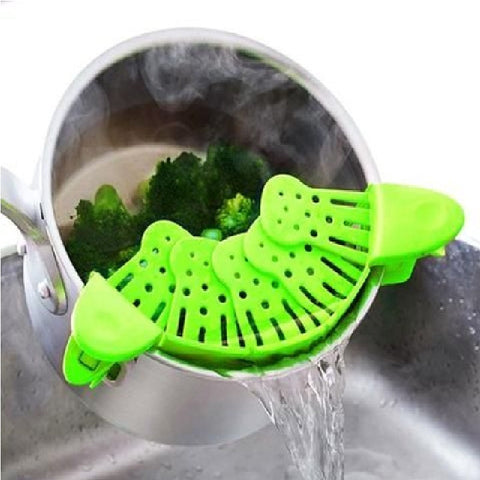 Anti-Spill Strainer Clip Colander Kitchen Tool Filter Drainer Peas Bowl Pot Clip