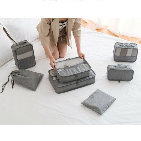 7Pcs Packing Cubes Travel Pouches Luggage Organiser Clothes Suitcase Storage Bag