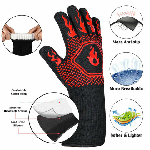 800°C Heat Proof Resistant Oven BBQ Gloves 35cm Kitchen Cooking Silicone Mitt