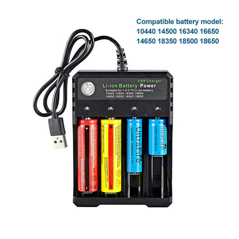 4x 3.7V 3600mAh Li-ion Rechargeable Battery + USB Smart Charger Indicator