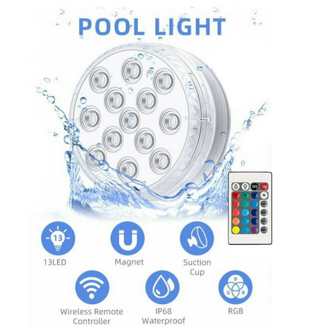 2x Underwater Lights Waterproof LED RGB Aquarium & Fish Tank Cleaner Brush
