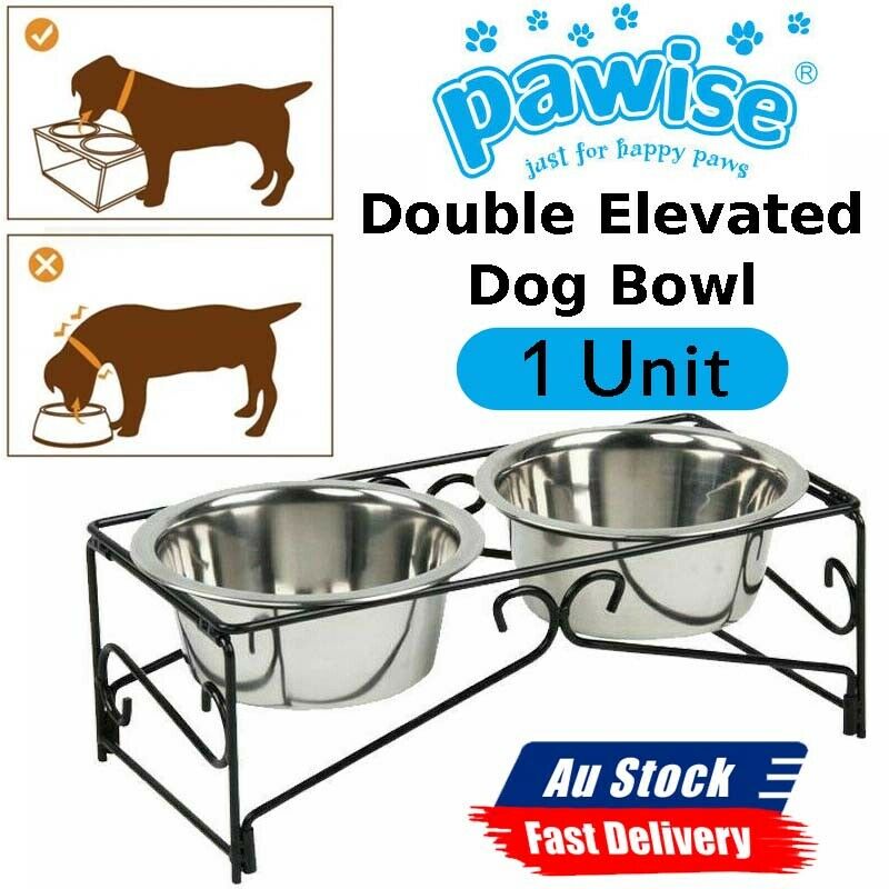 Dual Elevated Raised Pet Dog Feeder Bowl Stainless Steel Food WaterStand 2x350ml