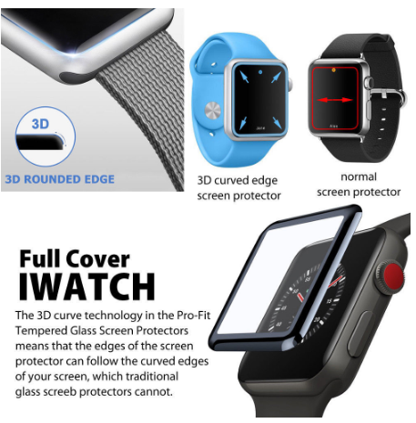 Compatible iWatch 3D Full Screen Tempered Glass - 38mm/40mm/42mm/44mm (Black)