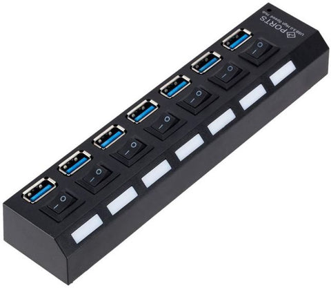 7-Port High Speed USB 3.0 Hub without Power Adapter and Individual On/Off Switches for MacBook