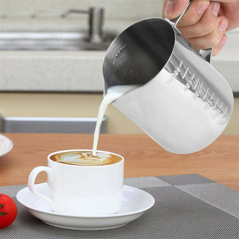 Stainless Steel Milk Coffee Pitcher Espresso Frothing Scale Jug Pot Latte Pen