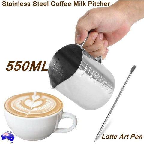 Stainless Steel Milk Coffee Pitcher Espresso Frothing Scale Jug Pot Latte Pen
