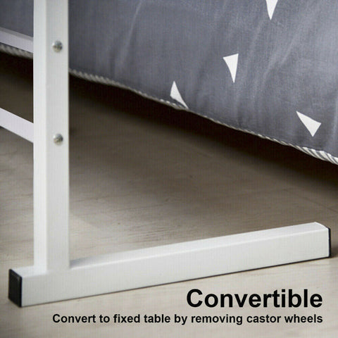 EZONEDEAL Adjustable C-Shape Portable Sofa Bed Side Table Laptop Desk with Wheels for Small Space (Beech Wood Color)