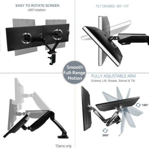 Dual Height Adjustable Monitor Stand Desk Mount for 2 LCD Computer Flat Screens, VESA 75 and 100 Fits 22, 23, 24, 27 Inch