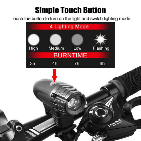 Rechargeable LED Bike Bicycle USB Waterproof Front Headlight Back Tail Lights