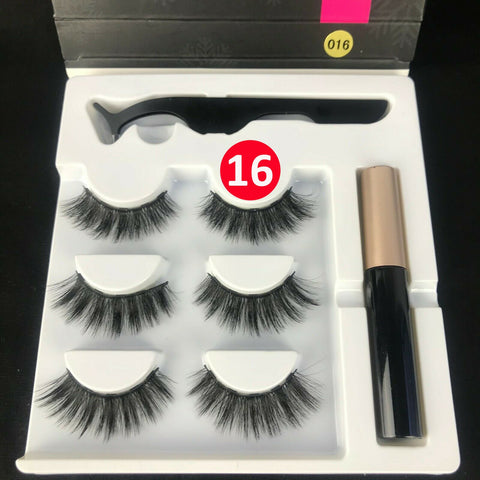 Natural Magnetic False Eyelashes Eye Lashes Extension Liquid Eyeliner Tweezer