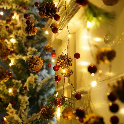 2M 20LEDs Christmas Decoration Pinecone Red Berry Garland String Lights Fairy Lights
