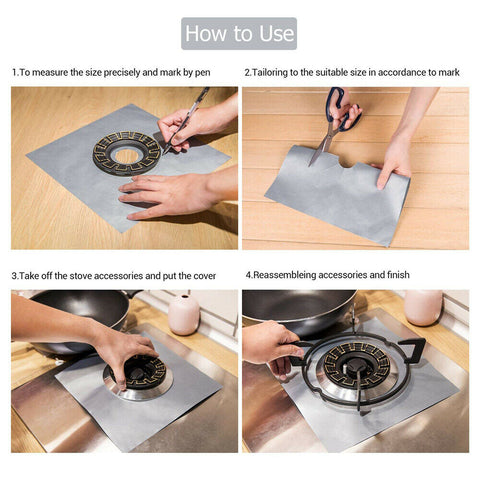 4pcs/8pcs Kitchen Gas Stove Top Burner Reusable Protector Liner Cleaning Pad Cover