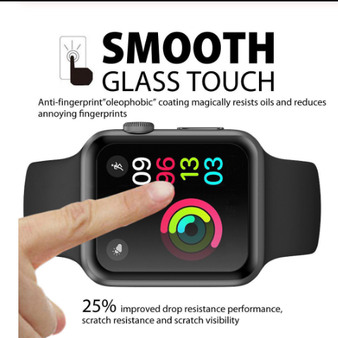 Compatible iWatch 3D Full Screen Tempered Glass - 38mm/40mm/42mm/44mm (Black)