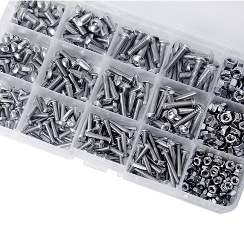 500pc M3 M4 M5 304 Stainless Steel Hex Socket Button Head Bolts Screws Nuts Kit