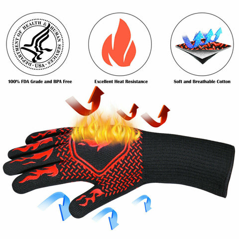 800°C Heat Proof Resistant Oven BBQ Gloves 35cm Kitchen Cooking Silicone Mitt