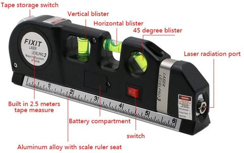 Multi-purpose Laser Level Line Laser Measurement + Standard Ruler with 8 Foot Tape Measure