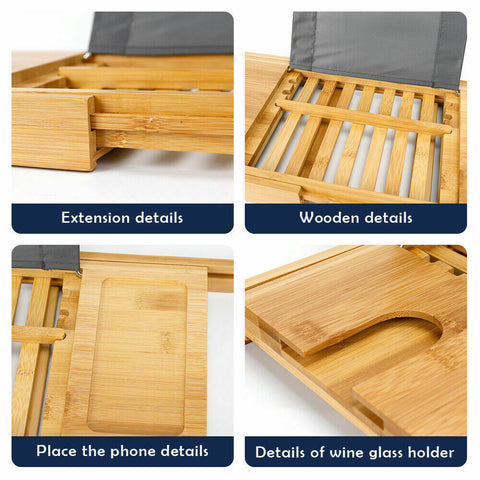 Bathtub Rack Over Expandable Bamboo Bath Caddy Book iPhone Wineglass Holder