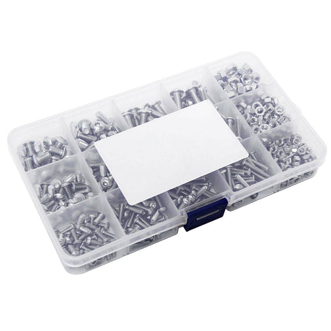 500pc M3 M4 M5 304 Stainless Steel Hex Socket Button Head Bolts Screws Nuts Kit