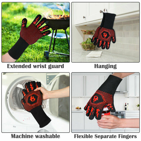 800°C Heat Proof Resistant Oven BBQ Gloves 35cm Kitchen Cooking Silicone Mitt