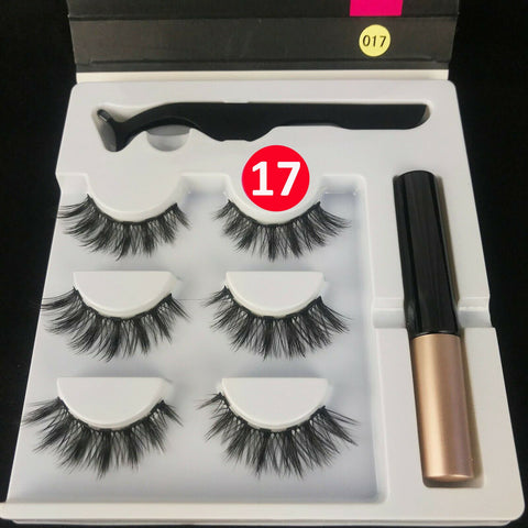 Natural Magnetic False Eyelashes Eye Lashes Extension Liquid Eyeliner Tweezer