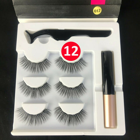 Natural Magnetic False Eyelashes Eye Lashes Extension Liquid Eyeliner Tweezer