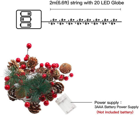 2M 20LEDs Christmas Decoration Pinecone Red Berry Garland String Lights Fairy Lights