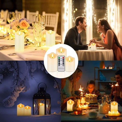 Candle Flickering Warm White Lights Set of 3 Flameless Battery Operated Candles