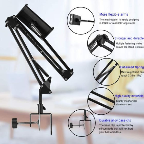 Aluminum 360Â° Adjustable Bed Flexible Long Arm Tablet Stand Phone Holder
