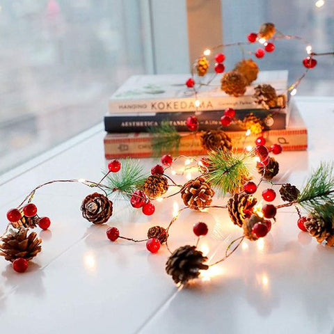 2M 20LEDs Christmas Decoration Pinecone Red Berry Garland String Lights Fairy Lights