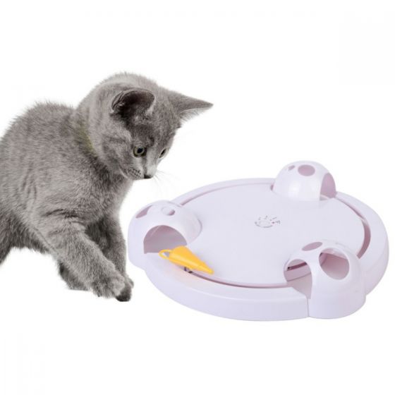 Electric Cat Toy Interactive Tracks Roller Mouse Pounce Turntable Play Automatic Rotating Mice Moving Track Catch Toys