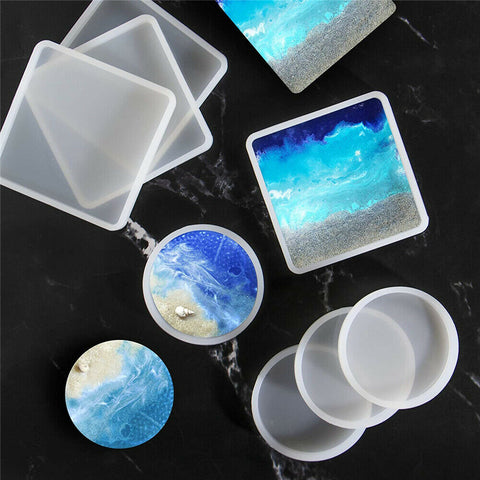 2PC Coaster Resin Cup Casting Mould Epoxy Mold Silicone DIY Jewelry Making Craft