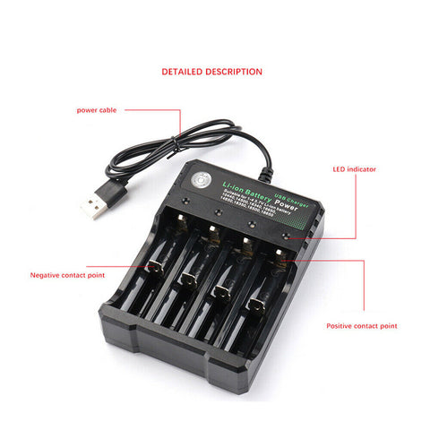 4x 3.7V 3600mAh Li-ion Rechargeable Battery + USB Smart Charger Indicator