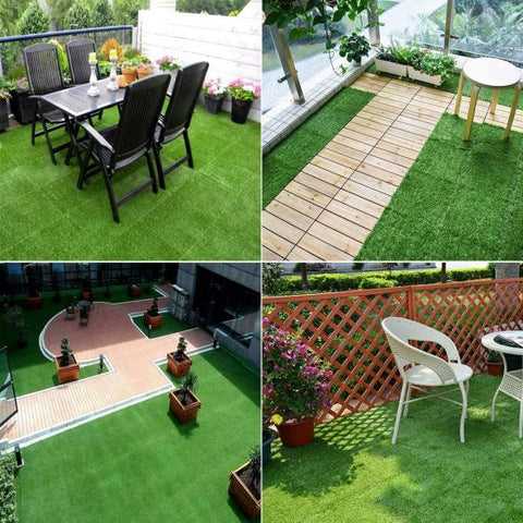 2 x Artificial Grass Turf Interlocking Grass Tiles Self-draining for Outdoor Patio, Balcony, Garden Indoor Flooring DÃ©cor