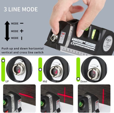 Multi-purpose Laser Level Line Laser Measurement + Standard Ruler with 8 Foot Tape Measure