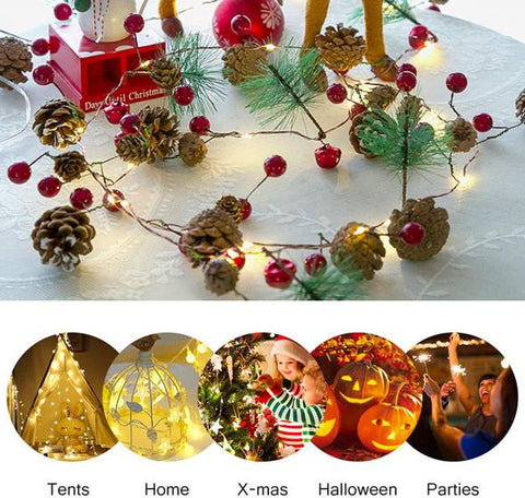 2M 20LEDs Christmas Decoration Pinecone Red Berry Garland String Lights Fairy Lights